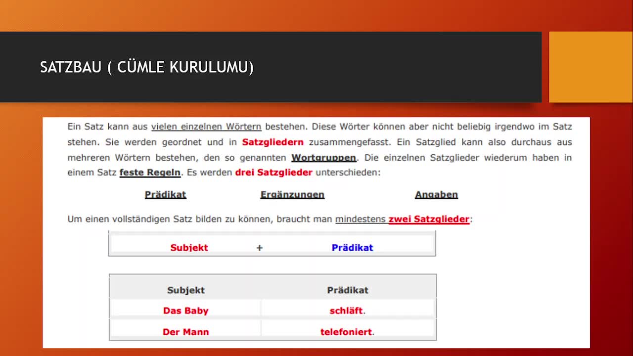 6. Satzbau (Cümle Kurulumu)