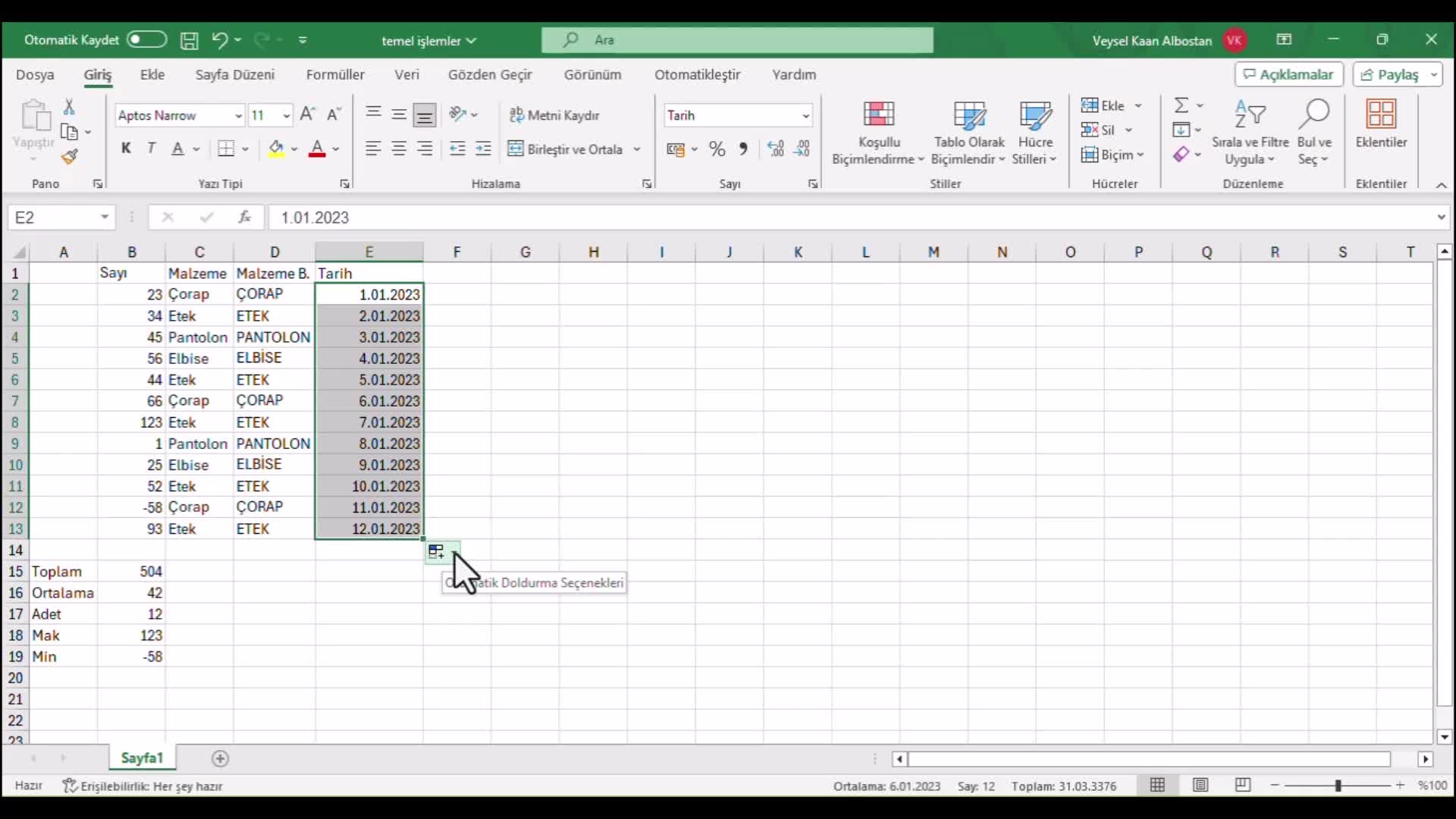 #16 Excel'de Pratik Yöntemler