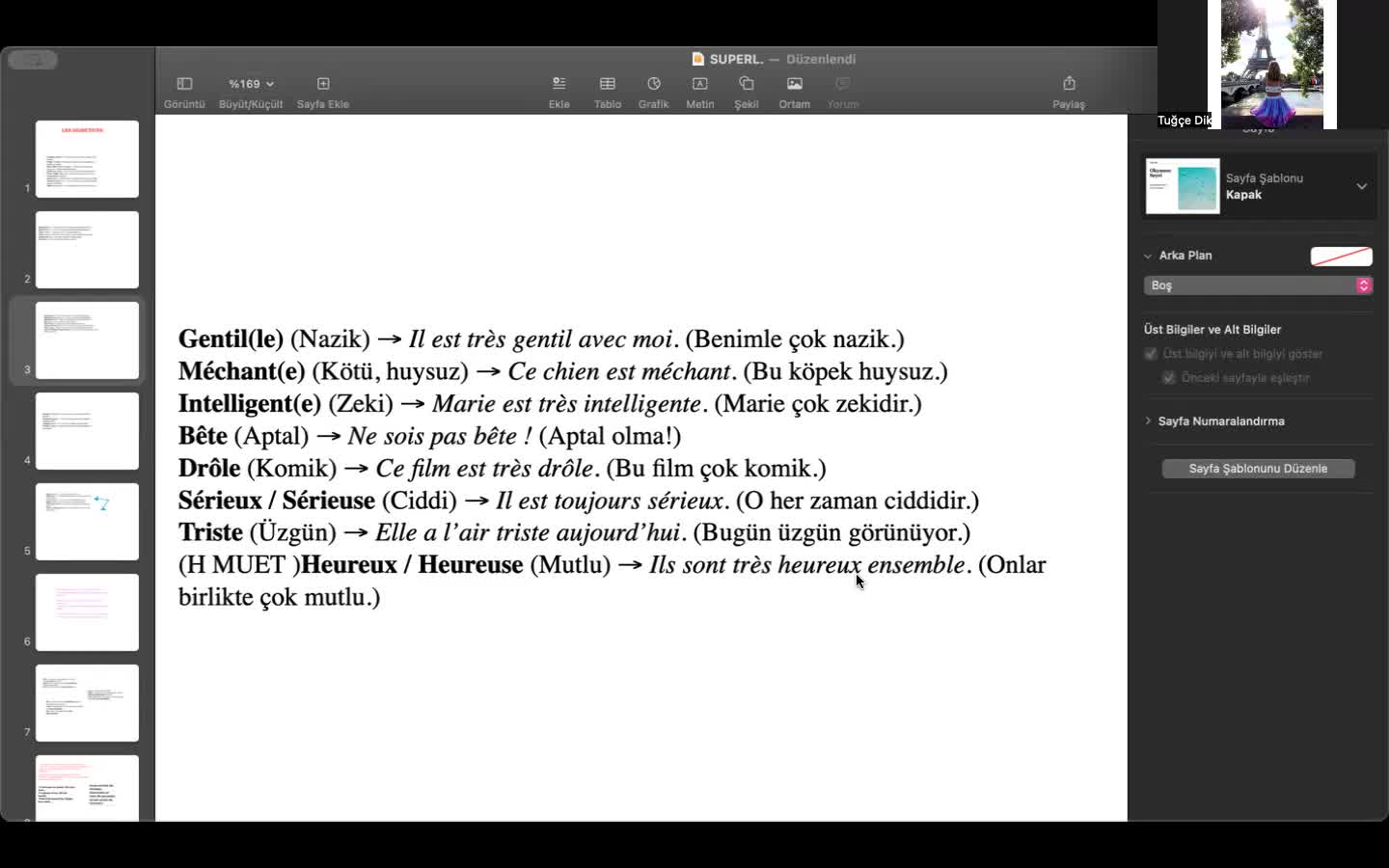 8. Les Adjectives