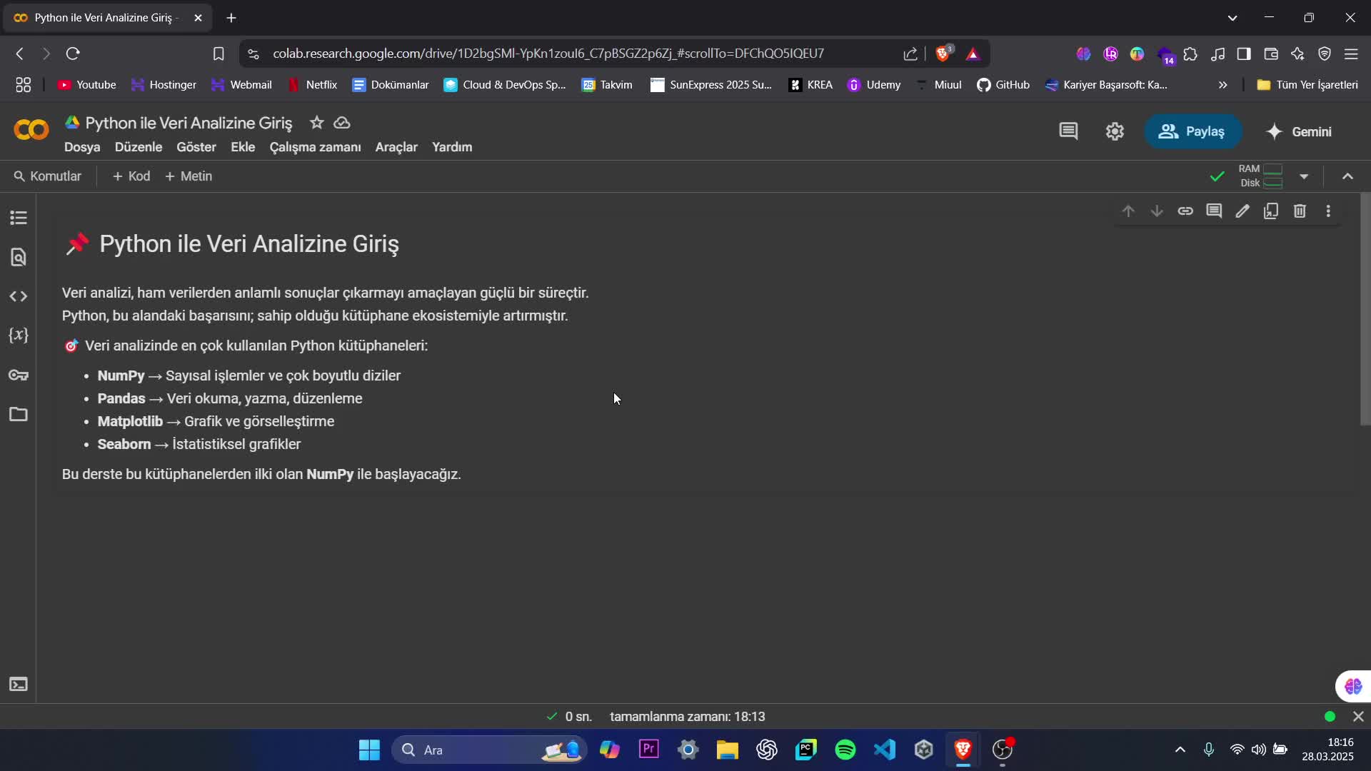 22- Python İle Veri Analizine Giriş Dizi Oluşturma