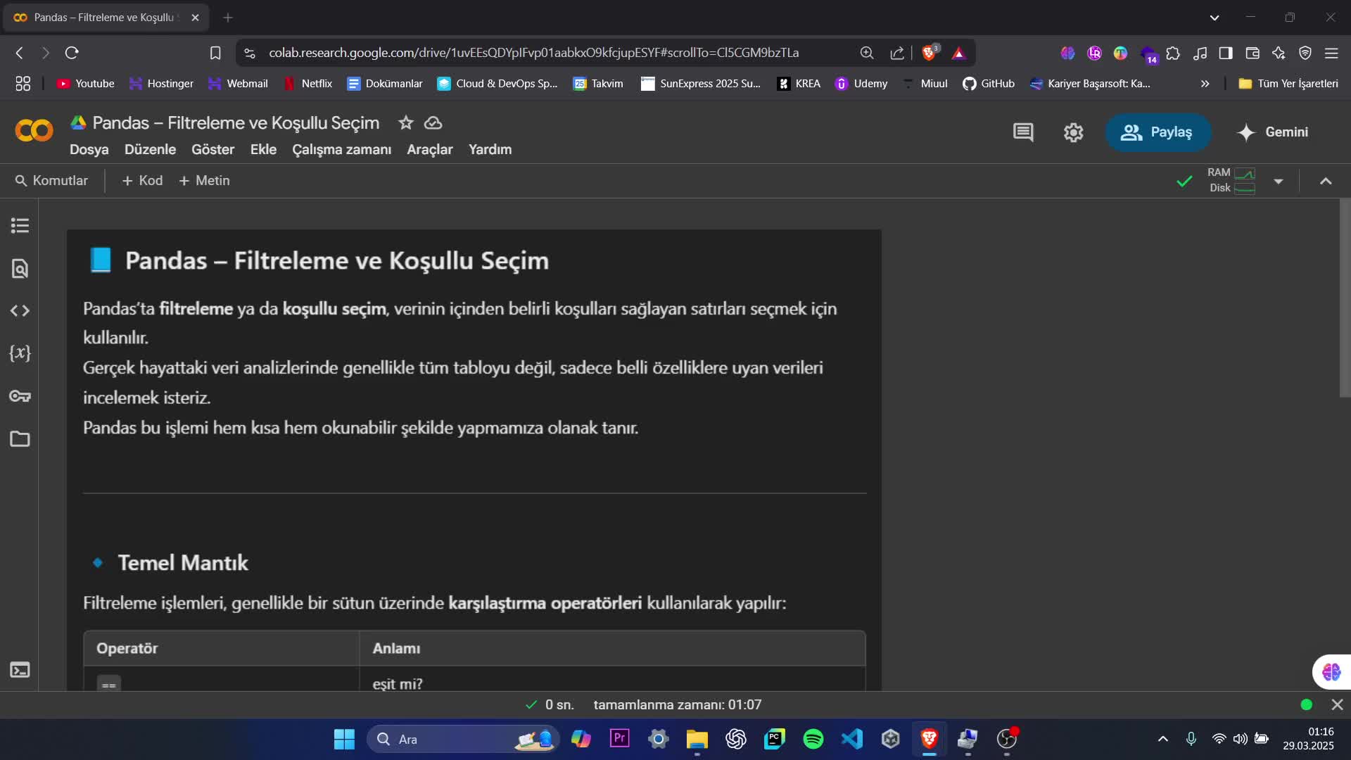 31- Pandas – Filtreleme Ve Koşullu Seçim