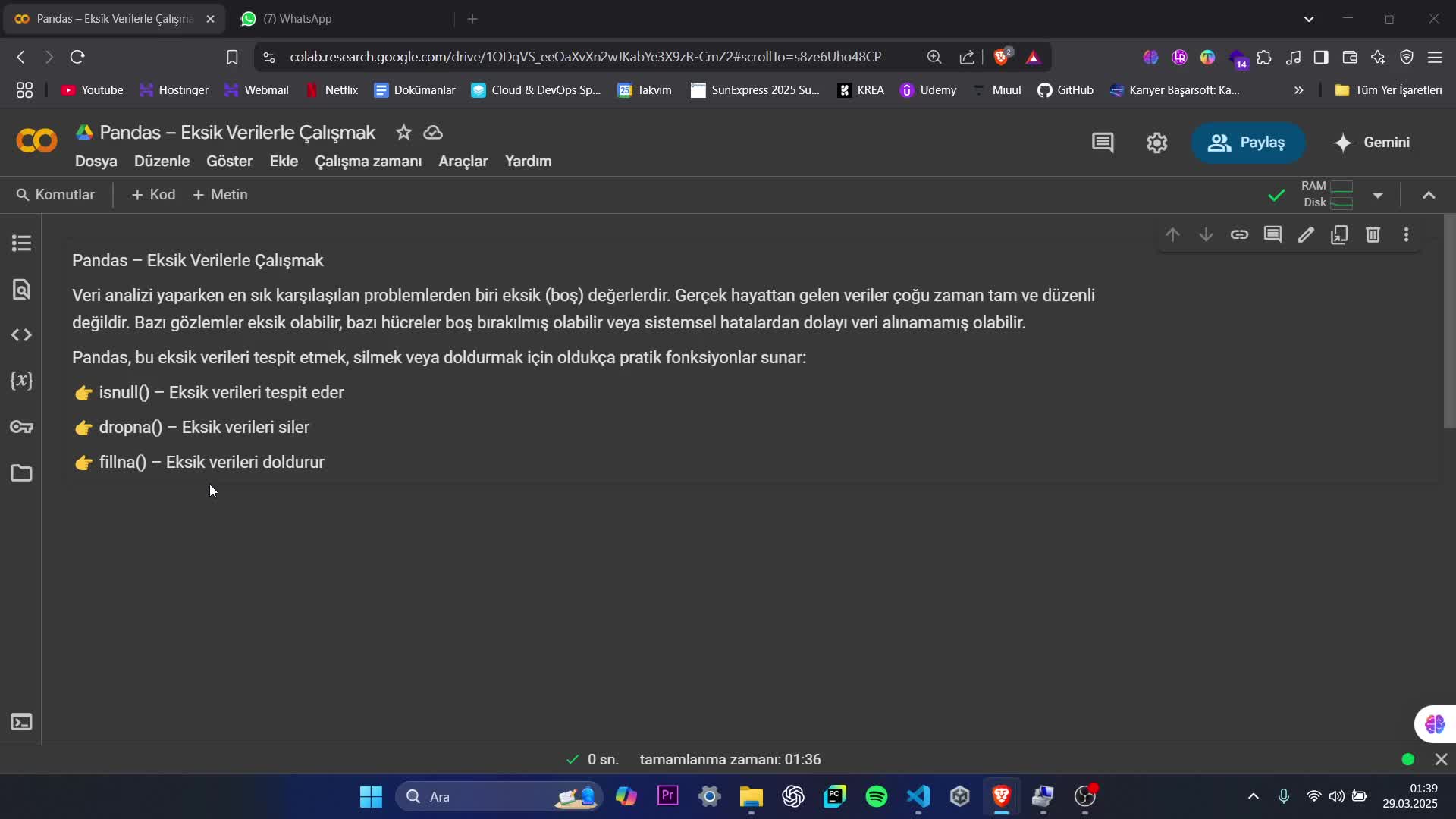 32- Pandas – Eksik Verilerle Çalışmak