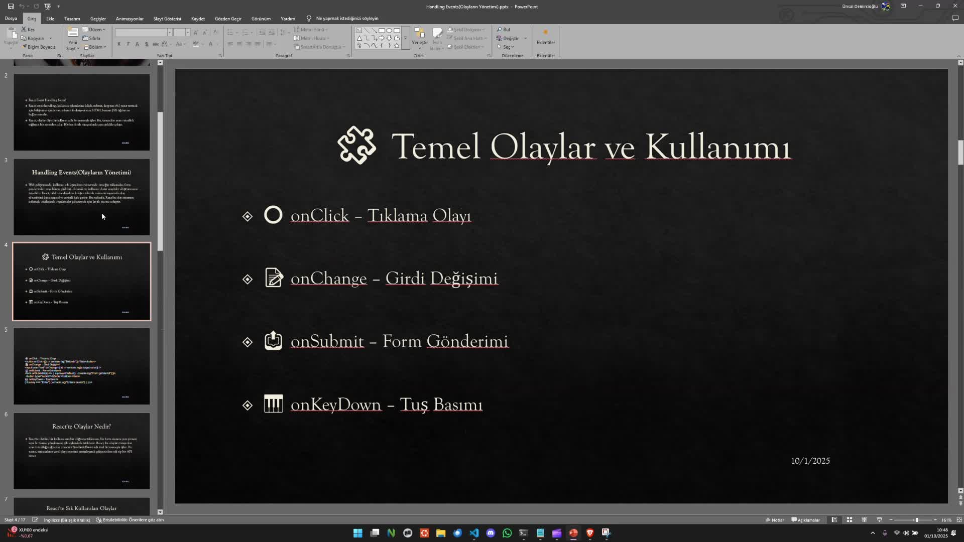 33- React'te Olay Yönetimi Özellikler 