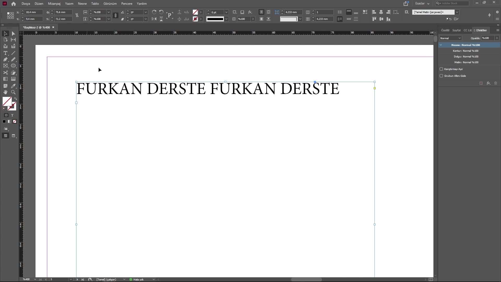 4:Indesign Yazı Yazma Aracı