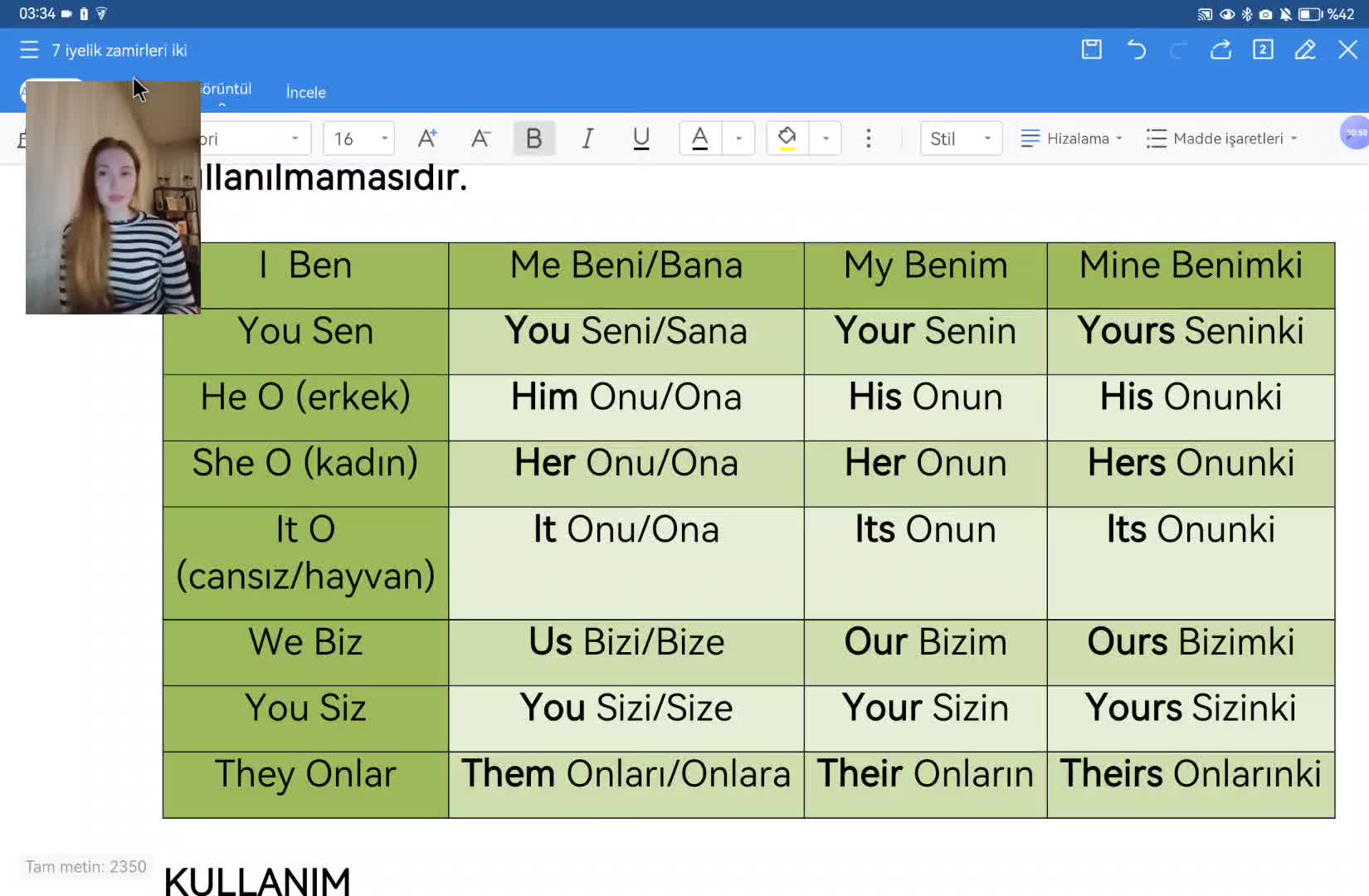 5. Possesive Pronouns (İyelik)