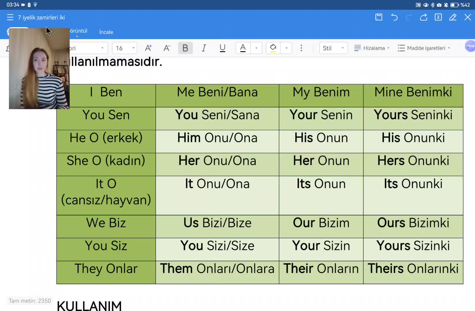 5. Possesive Pronouns (iyelik)