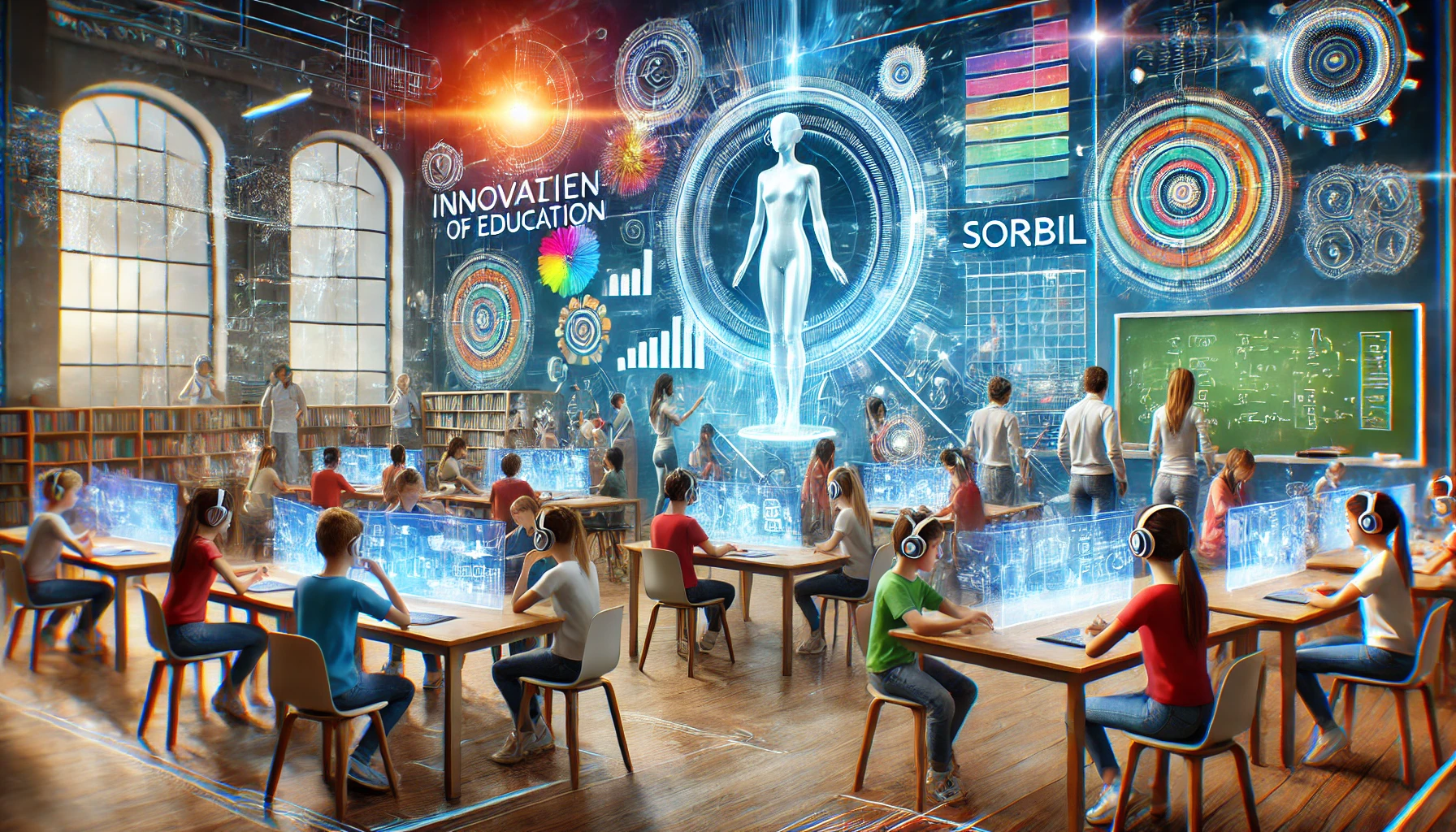 DALL·E 2024-07-11 08.48.08 - A vibrant and futuristic scene depicting the innovative impact of Sorbil in education and its future potential. The image shows a modern classroom wit